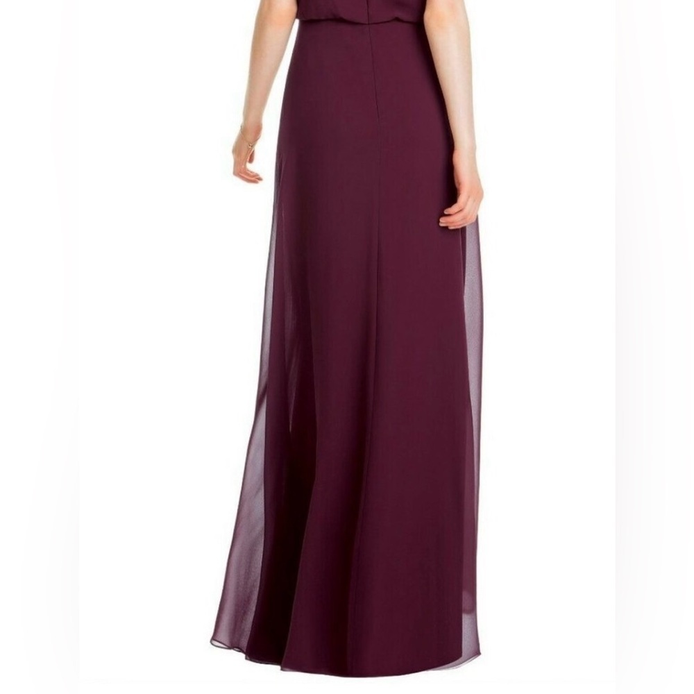 Bill Levkoff Wine Chiffon V-neck A-line Gown - Picture 7 of 9